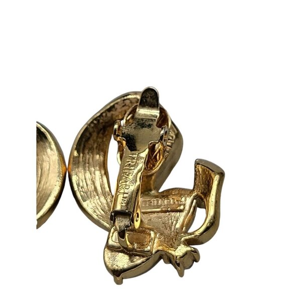 Trifari Pink Ribbon Clip On Earring 1990s Faux Pearl Aurora Borealis Rhinestone - Picture 12 of 15